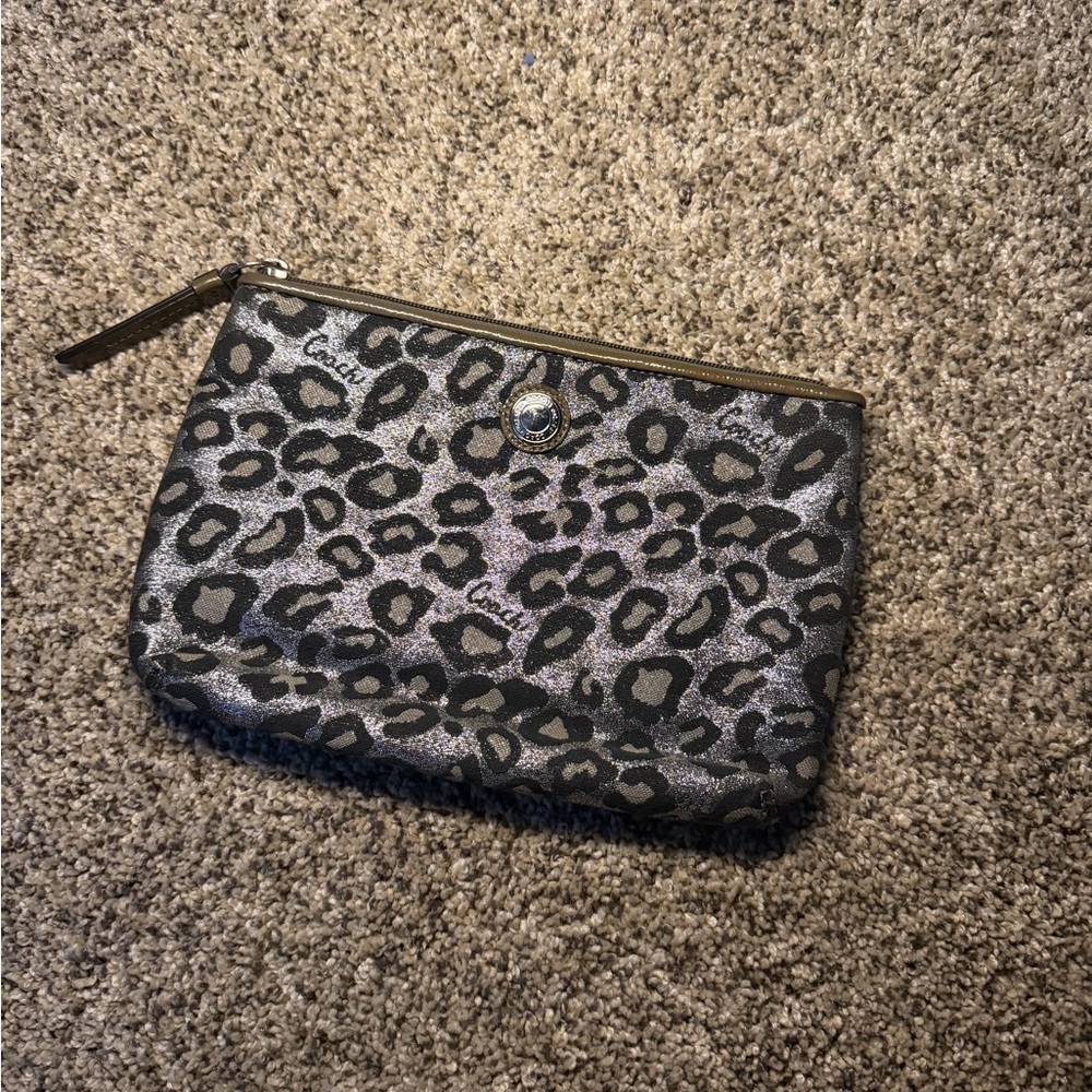 Coach Animal Print clutch in Black and silver